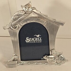 1997 Seagull Pewter Small Picture Frame Cat on Dog House Dog Bird Bowl‎ Bone
